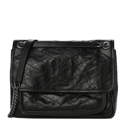 Saint Laurent Crinkled Calfskin Matelasse Monogram Medium Niki Chain Satchel Black 1 of 15