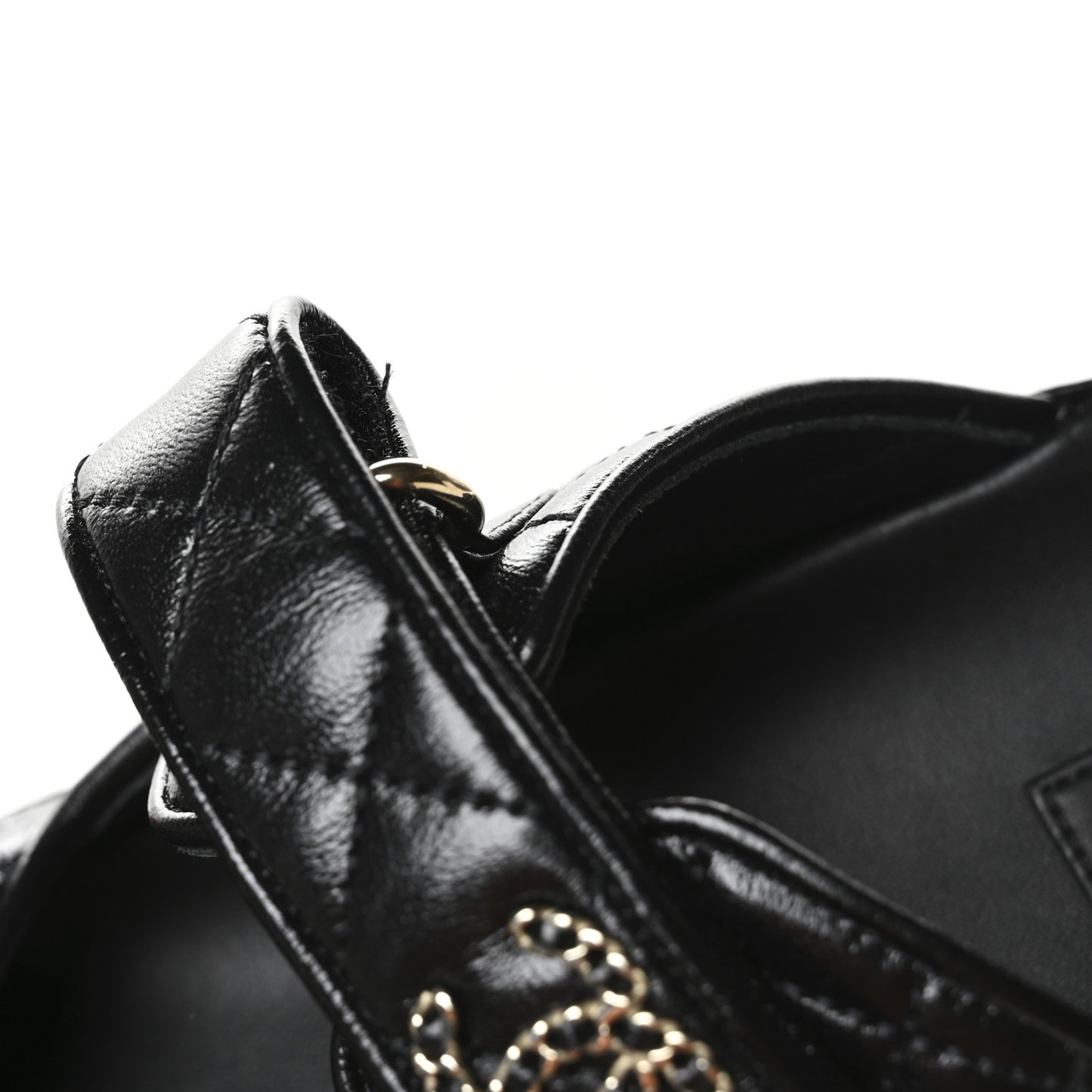 Lambskin Quilted Velcro Dad Chain CC Slide Sandals 39 Black