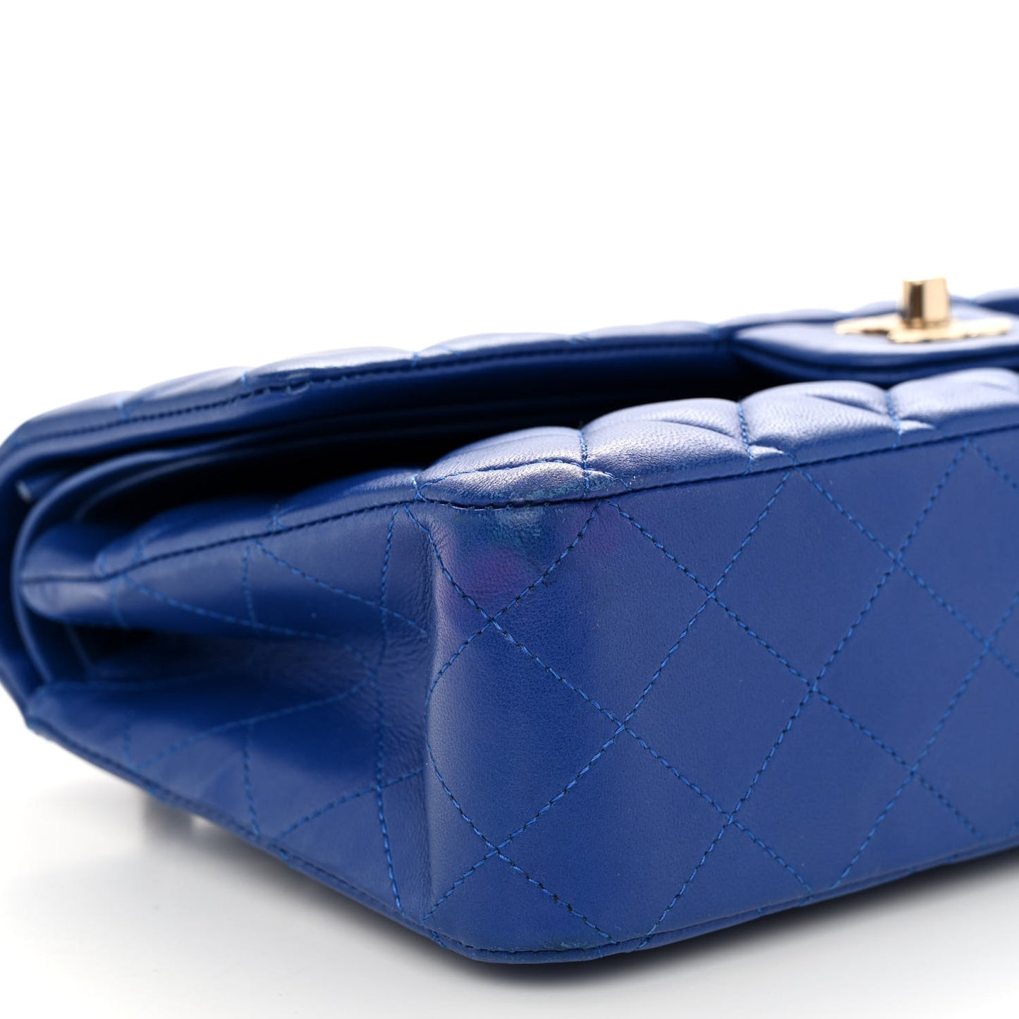 Lambskin Quilted Medium Double Flap Blue