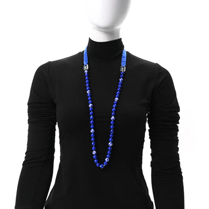 Chanel Pearl Beaded Ribbon Necklace Blue 2 of 4