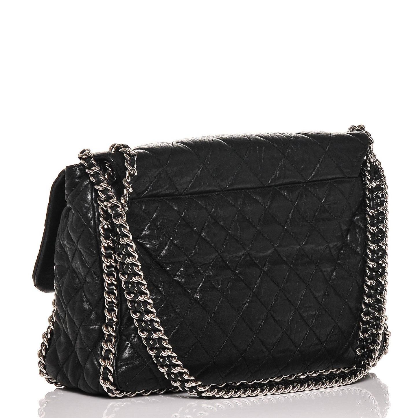 Washed Lambskin Quilted Maxi Chain Around Flap Black