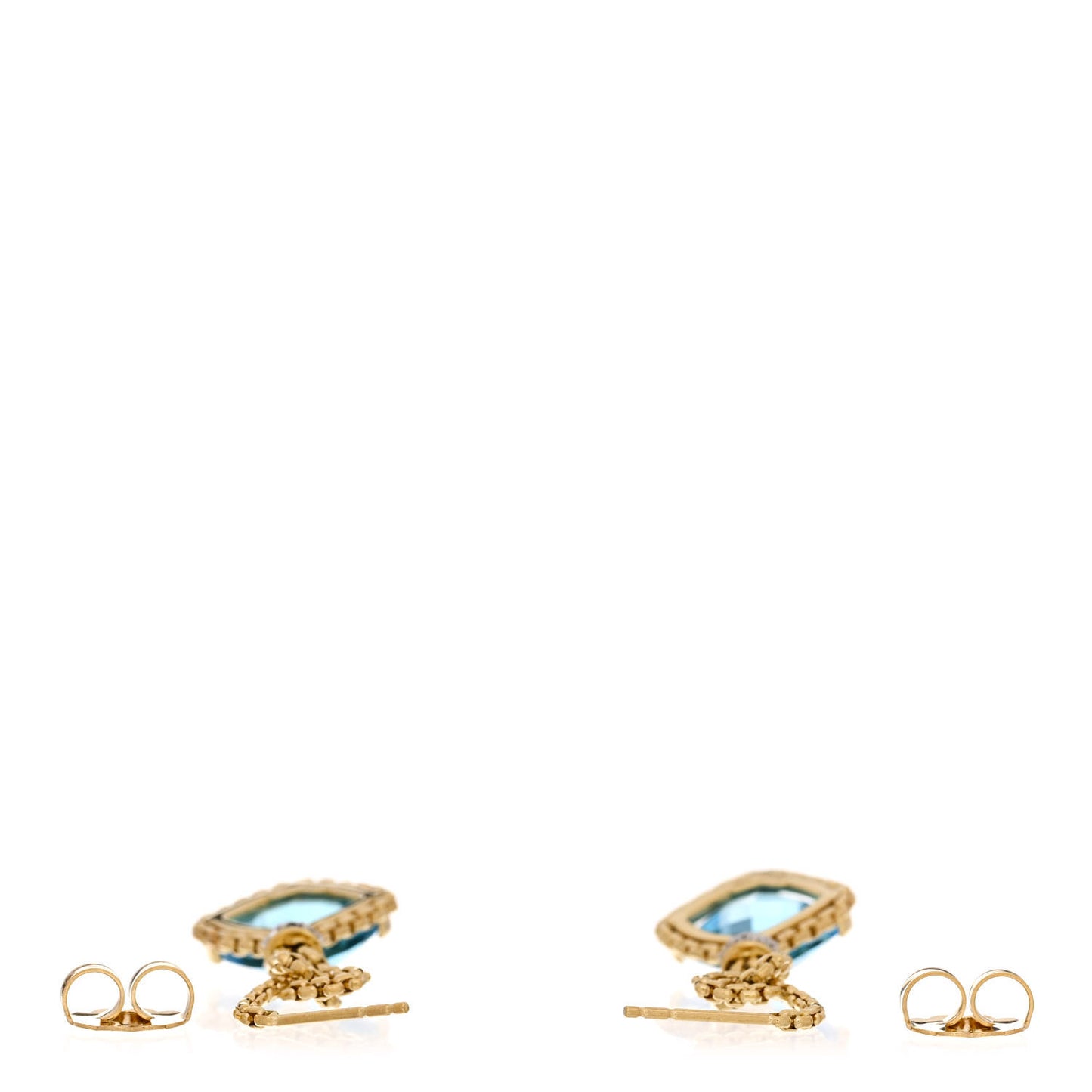 18K Yellow Gold Diamond Blue Topaz Cushion On Point Drop Earrings