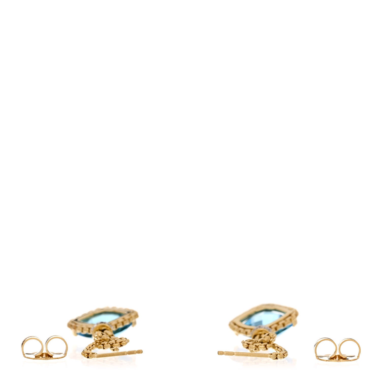 David Yurman 18K Yellow Gold Diamond Blue Topaz Cushion On Point Drop Earrings 3 of 4