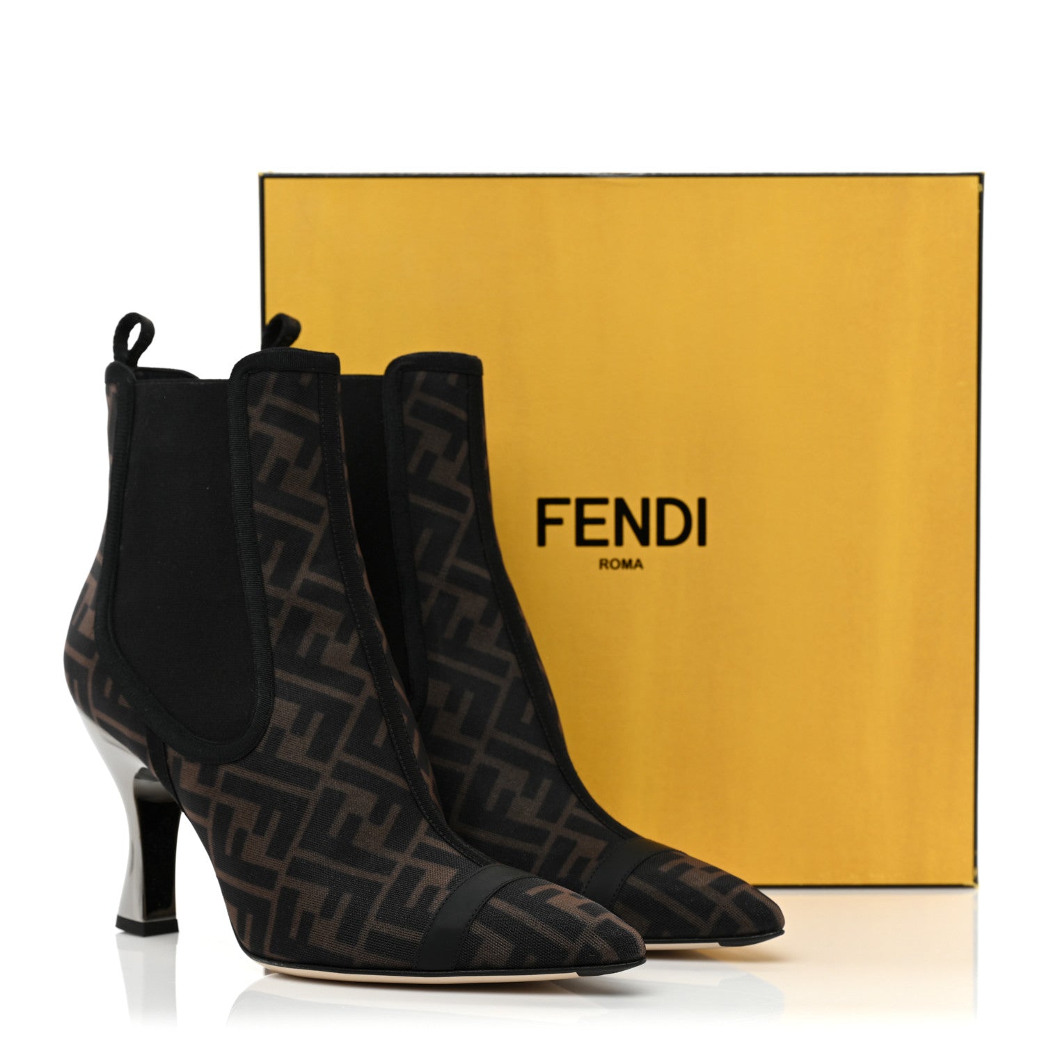 Fendi Mesh Tulle FF Colibri 85mm Ankle Booties 41 Tobacco Moro Black 8 of 8
