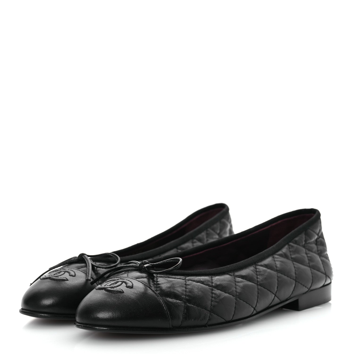 Chanel Aged Calfskin Quilted CC Cap Toe Ballerina Flats 38.5 Black 4 of 11