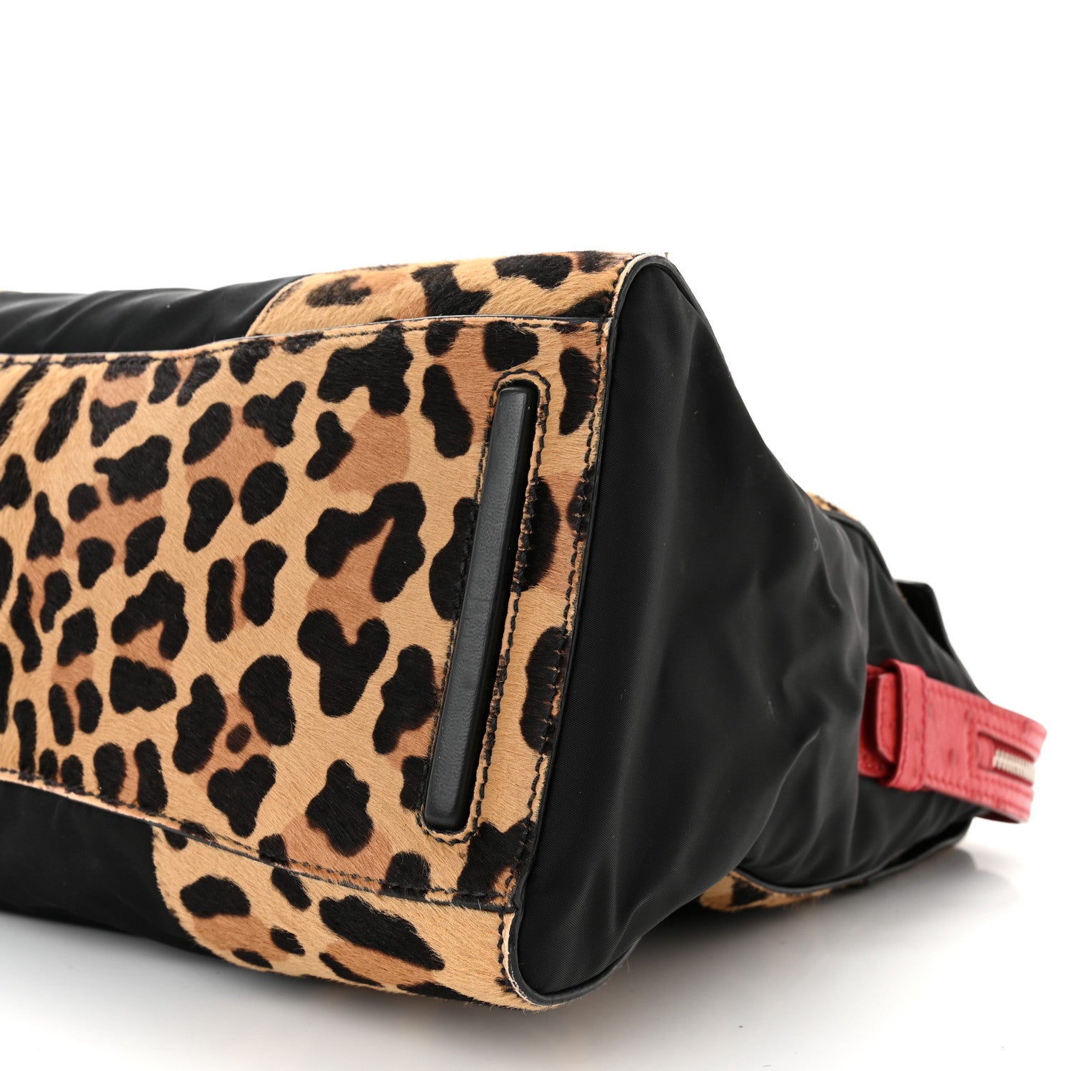 Prada Tessuto Cavallino Ostrich Leopard Print Tote Black Miele Rosso 10 of 12