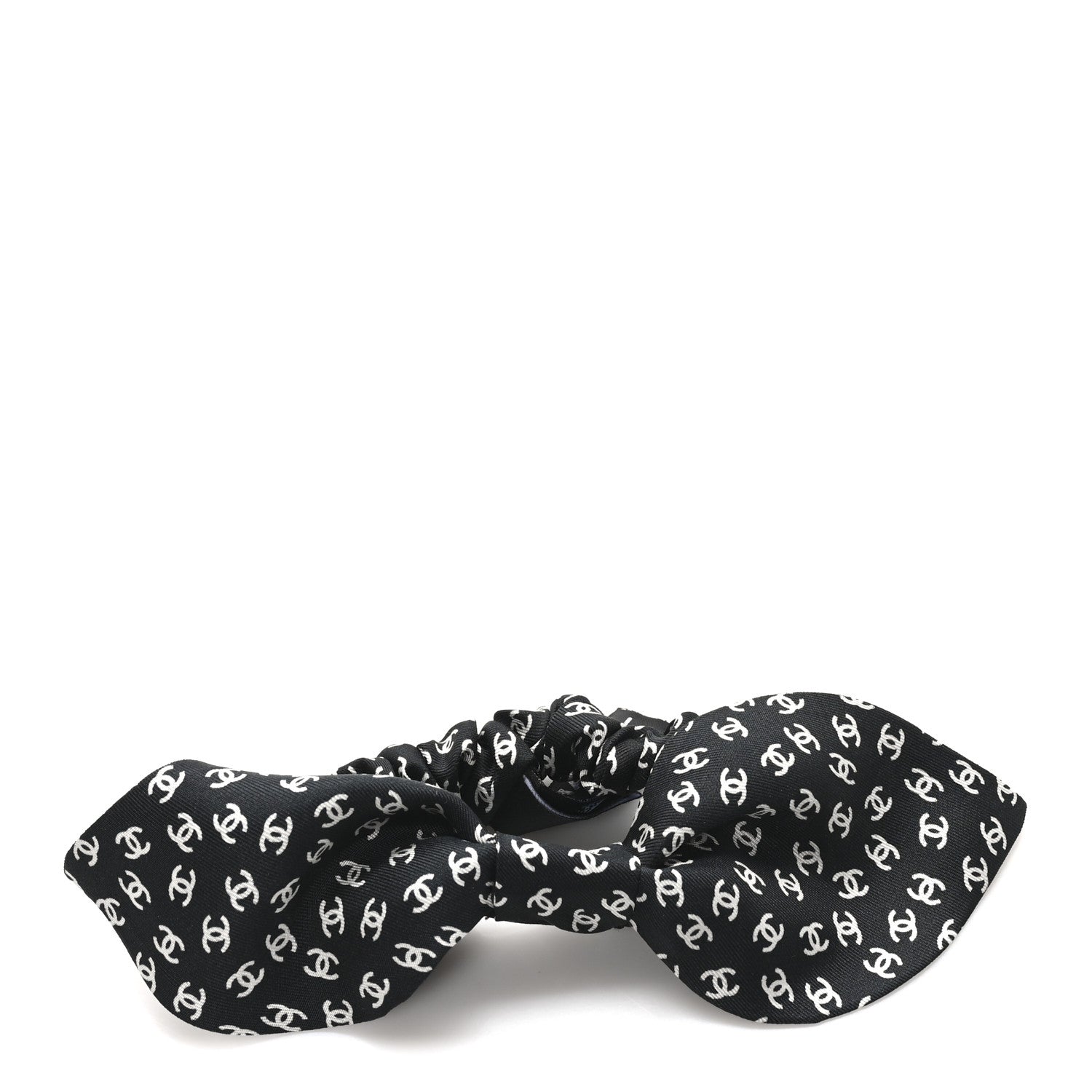Chanel Silk Twill CC Scarf Hair Tie Black White 1 of 4