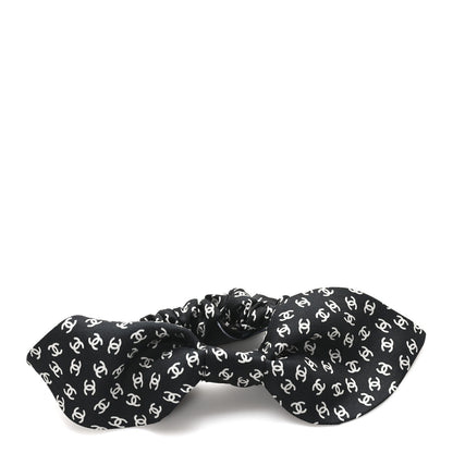 Chanel Silk Twill CC Scarf Hair Tie Black White 1 of 4