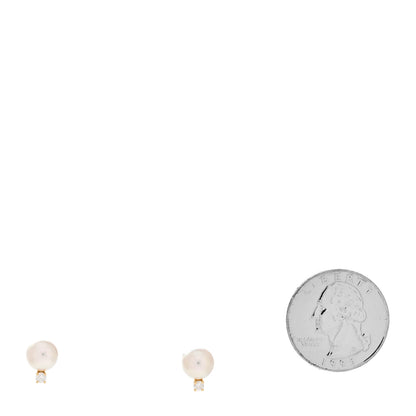 Mikimoto 18K Yellow Gold Diamond Akoya Pearl 7mm Stud Earrings 2 of 5