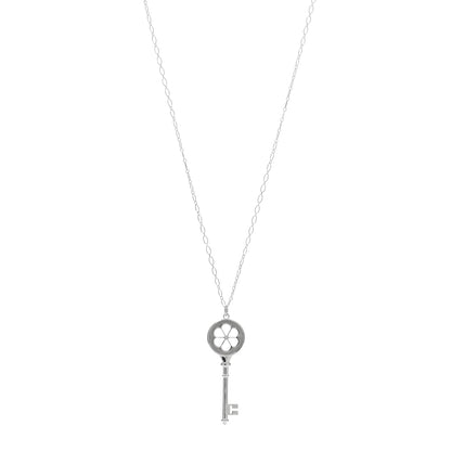 Tiffany Sterling Silver Diamond Blossom Key Pendant Oval Link Chain Necklace 30" 1 of 5