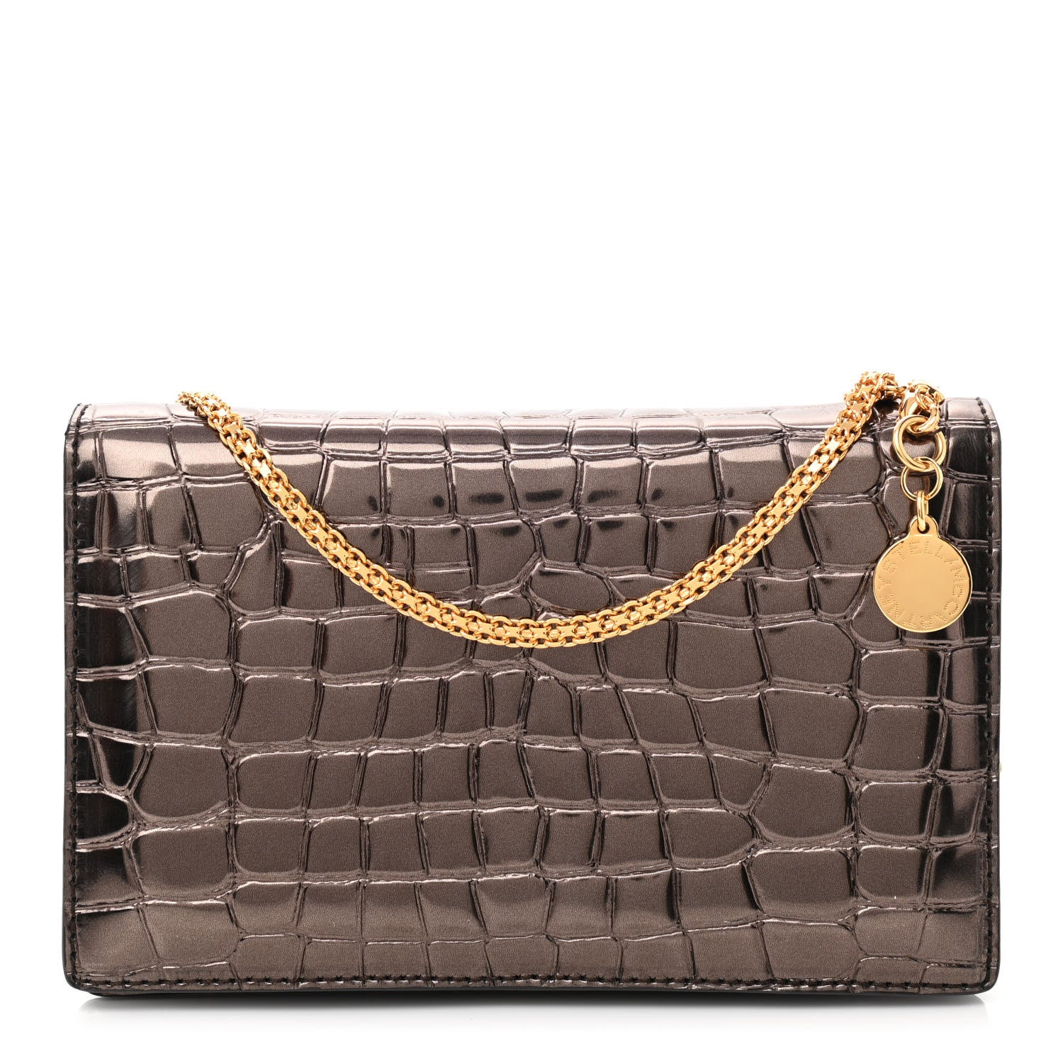 Stella McCartney Metallic Embossed Crocodile Effect Crossbody Clutch Bronze 1 of 8
