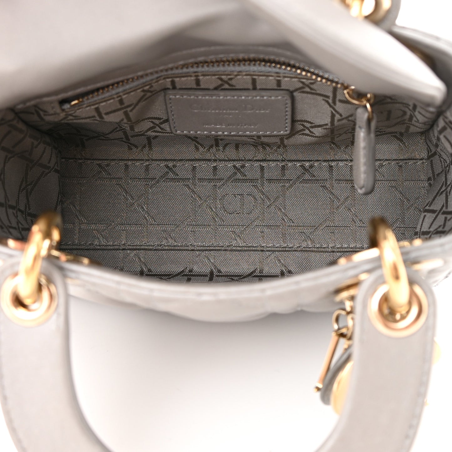 Metallic Lambskin Cannage Mini Lady Dior Grey