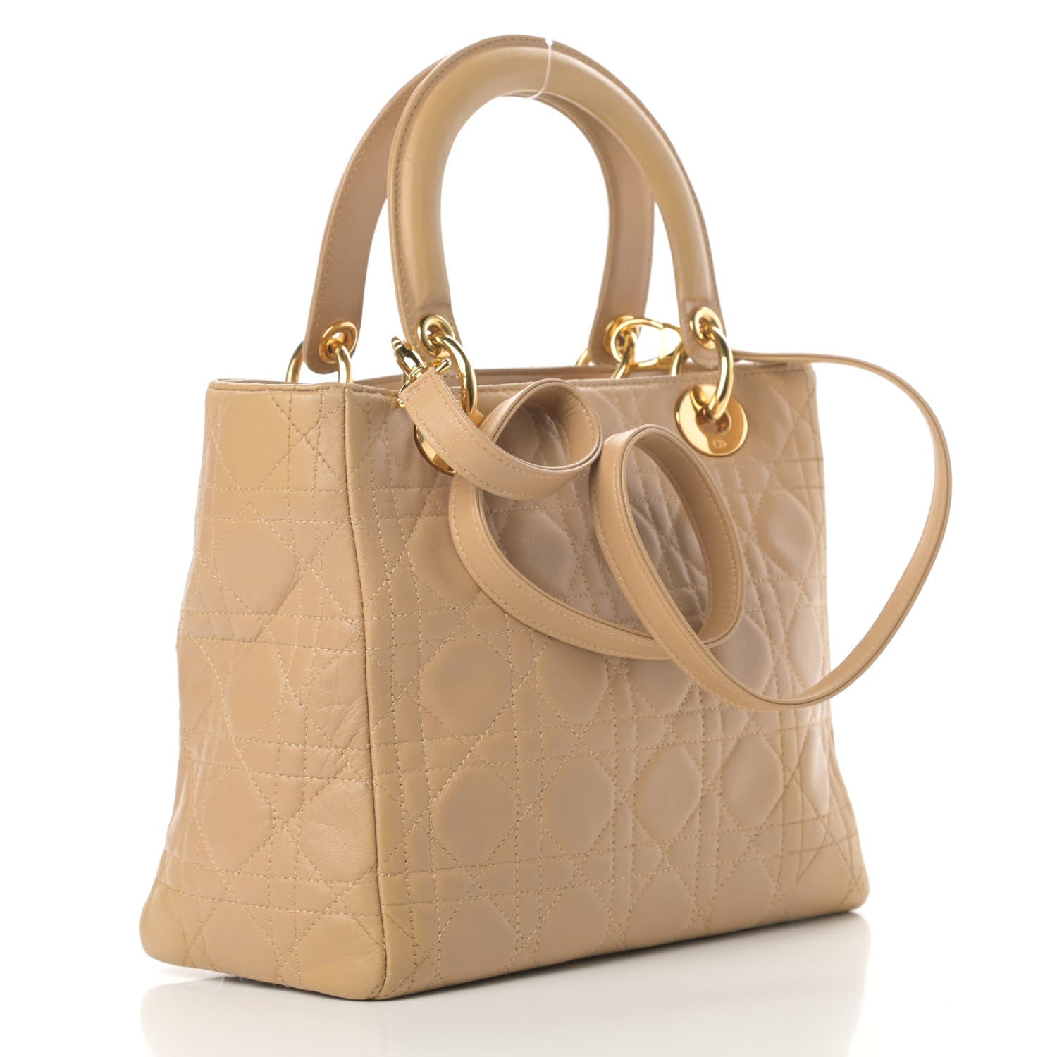 Christian Dior Lambskin Cannage Medium Lady Dior Beige 3 of 18