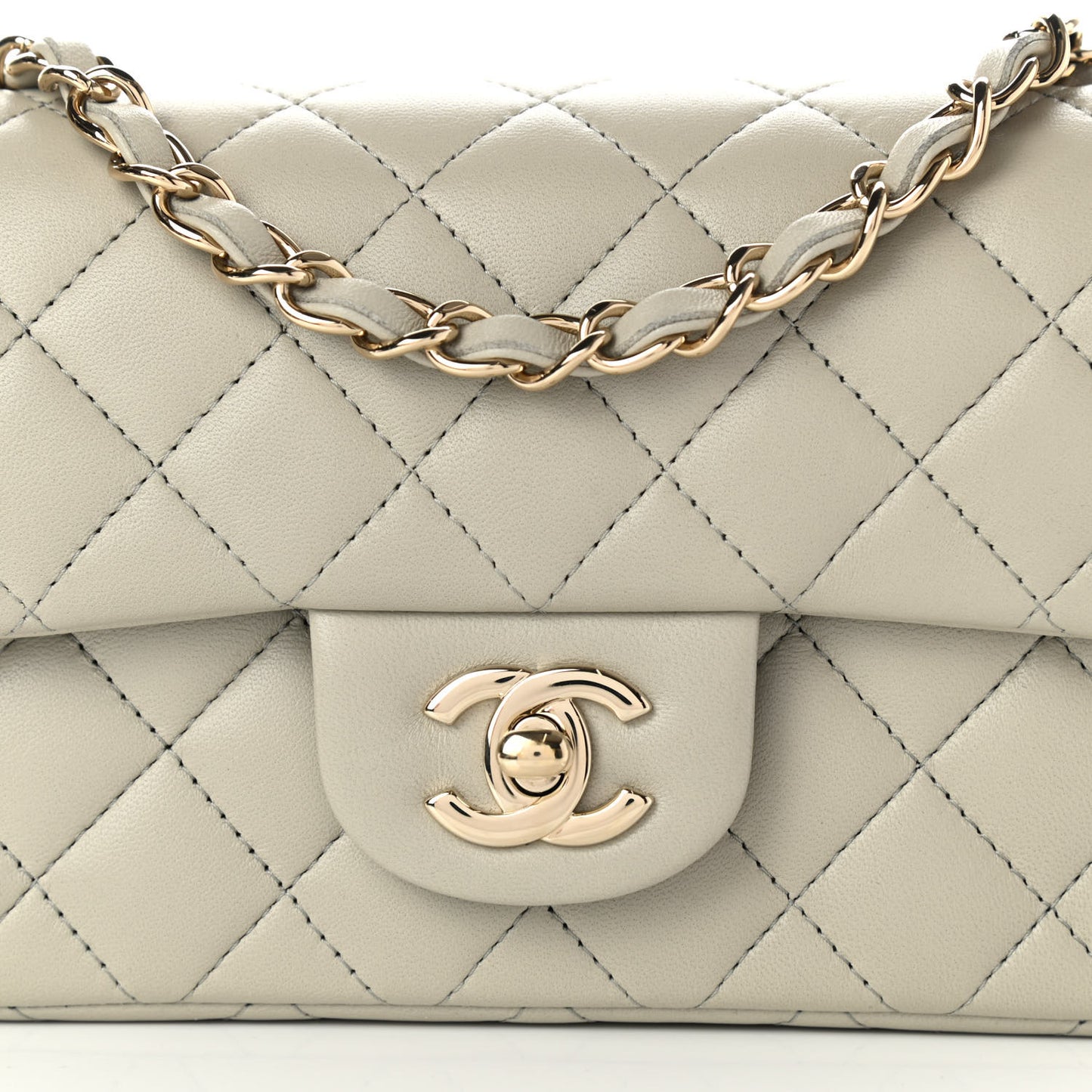 Lambskin Quilted Mini Rectangular Flap Grey