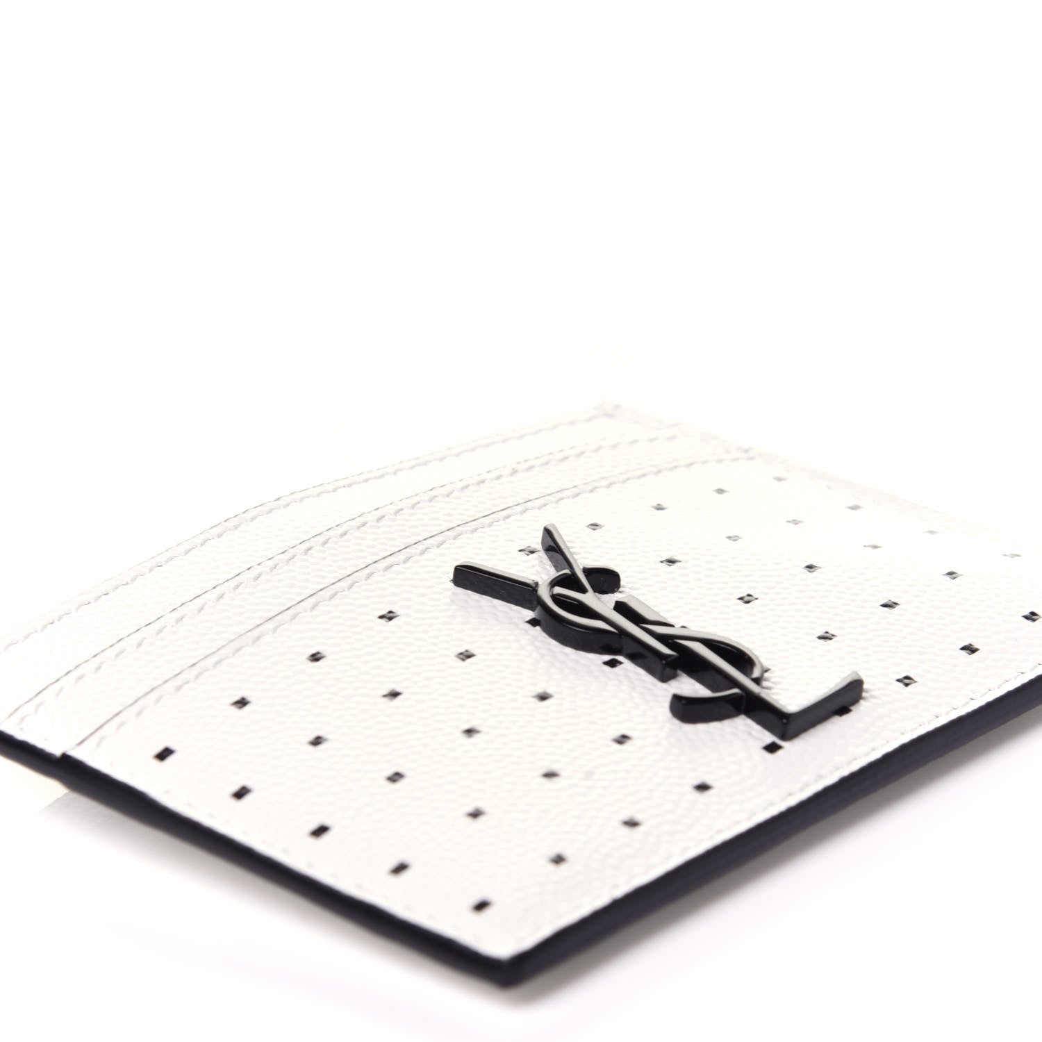 Saint Laurent Grain De Poudre Geo Print Monogram Credit Card Case White 7 of 9
