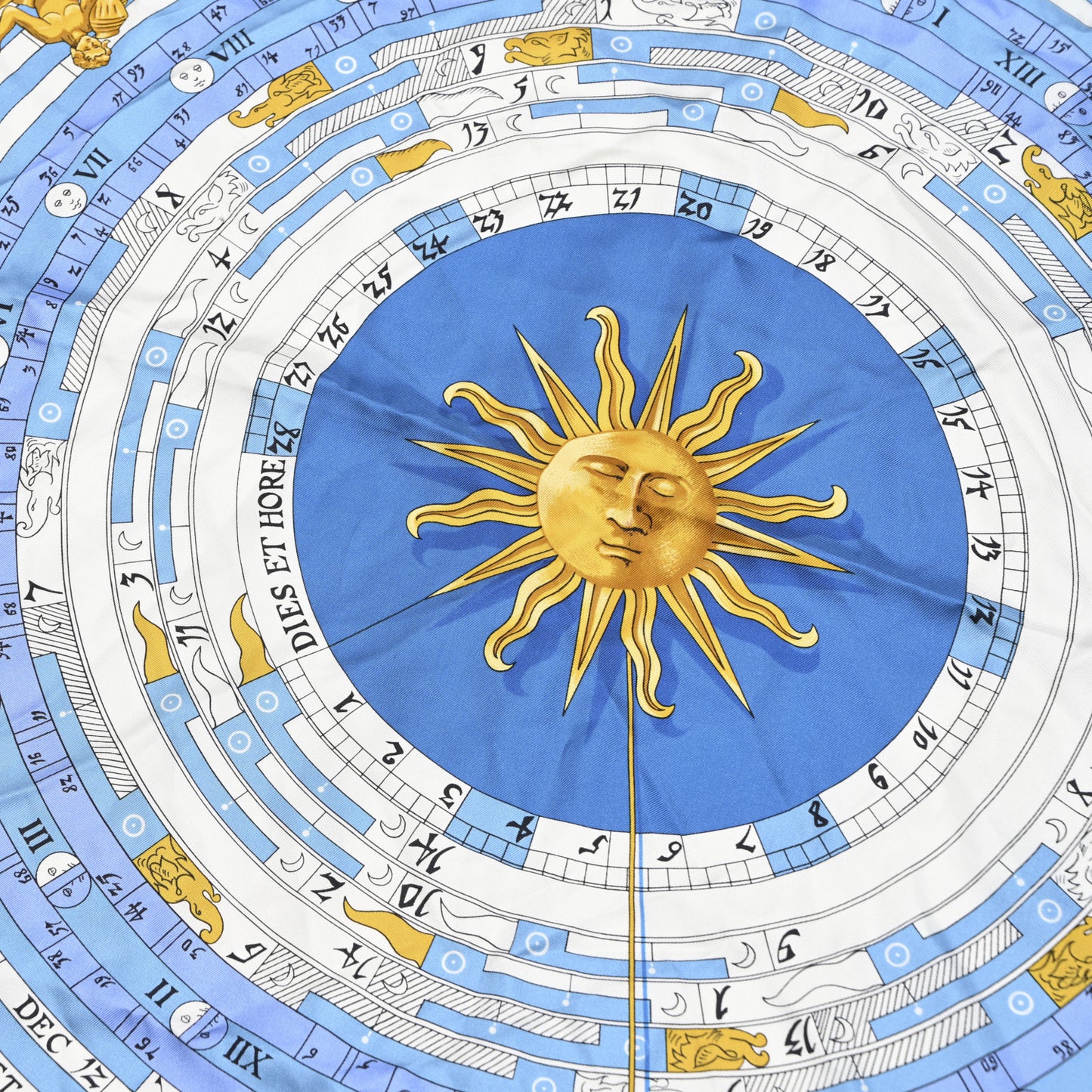 Silk Astrologie Scarf 90 Light Blue White Gold