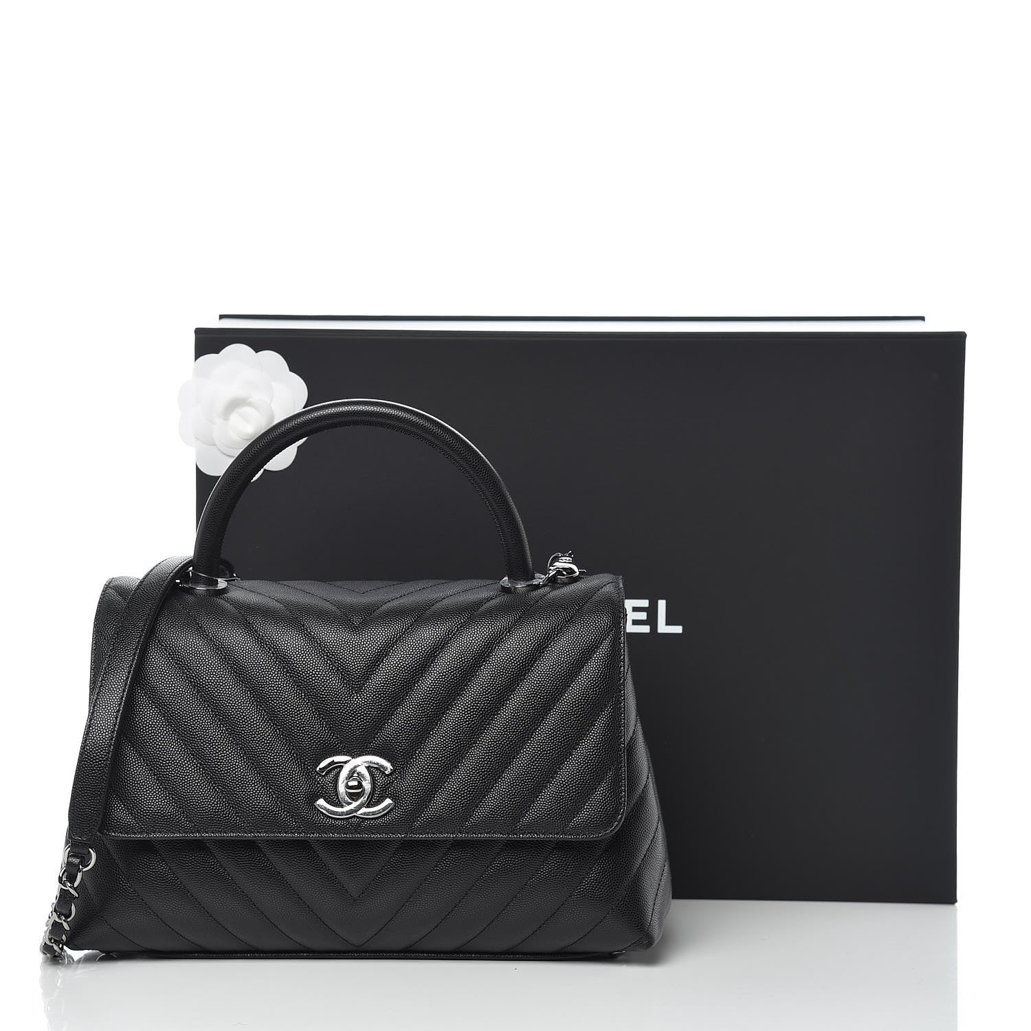 Chanel Caviar Chevron Quilted Small Coco Handle Flap Black 11 of 11