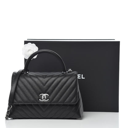 Chanel Caviar Chevron Quilted Small Coco Handle Flap Black 11 of 11