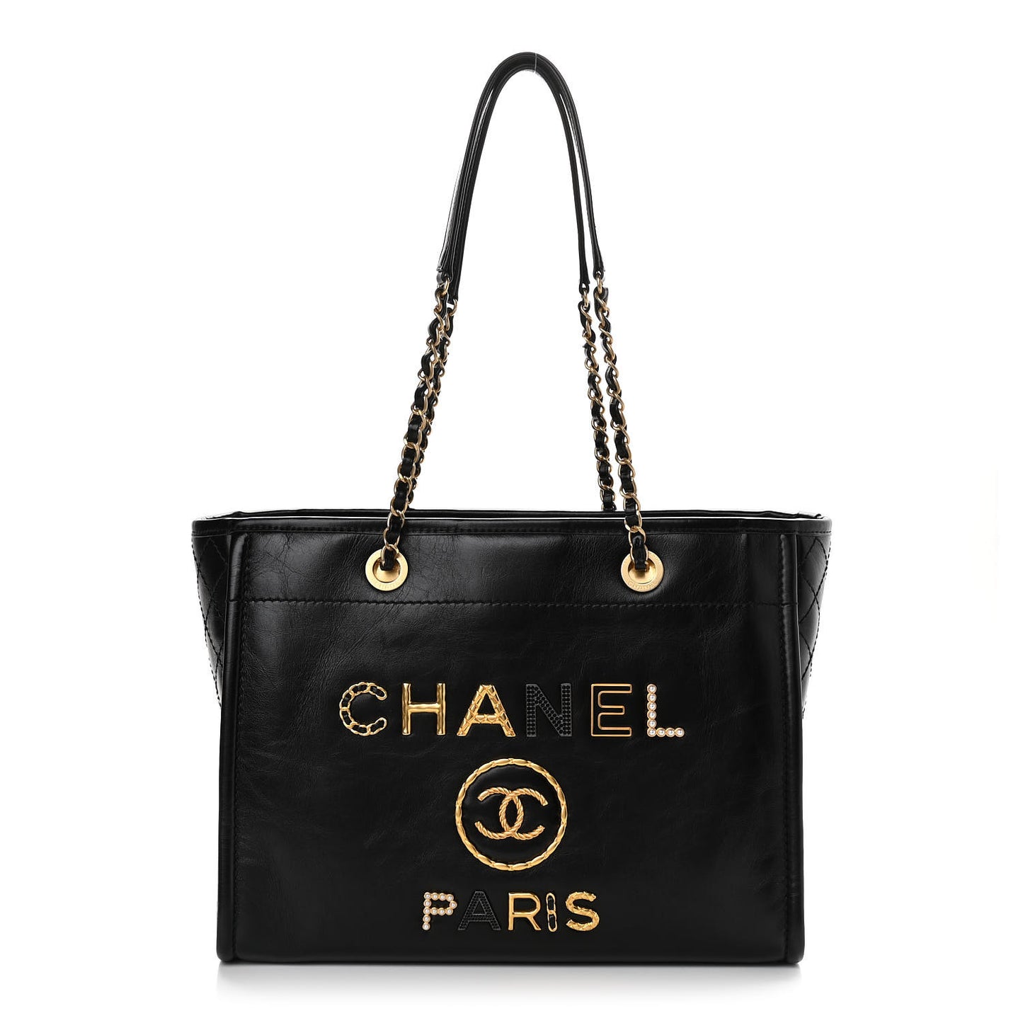 Aged Calfskin Small Charms Deauville Tote Black