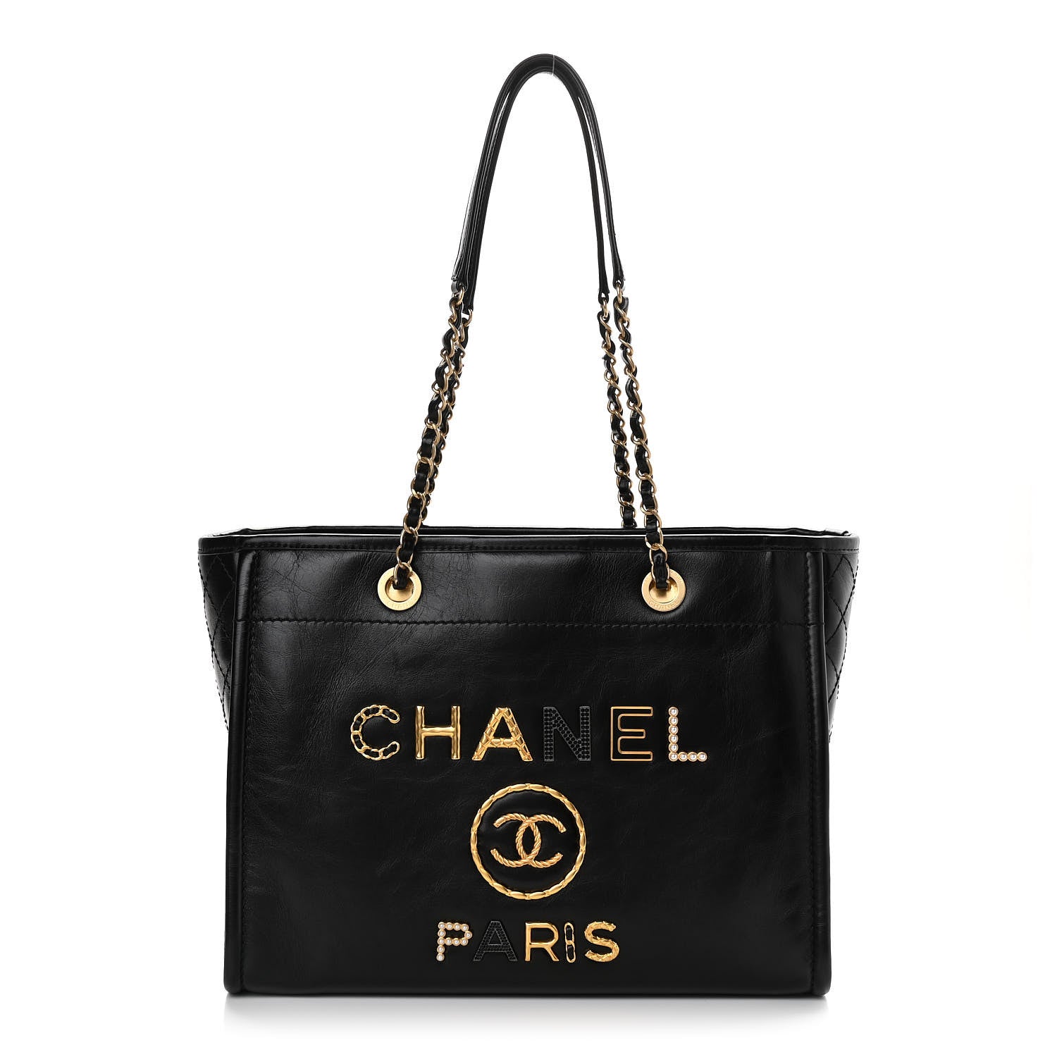 Chanel Aged Calfskin Small Charms Deauville Tote Black 1 of 10