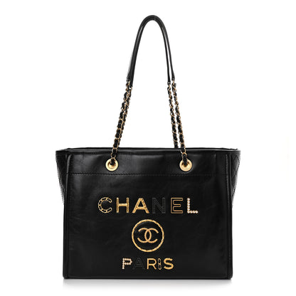 Chanel Aged Calfskin Small Charms Deauville Tote Black 1 of 10