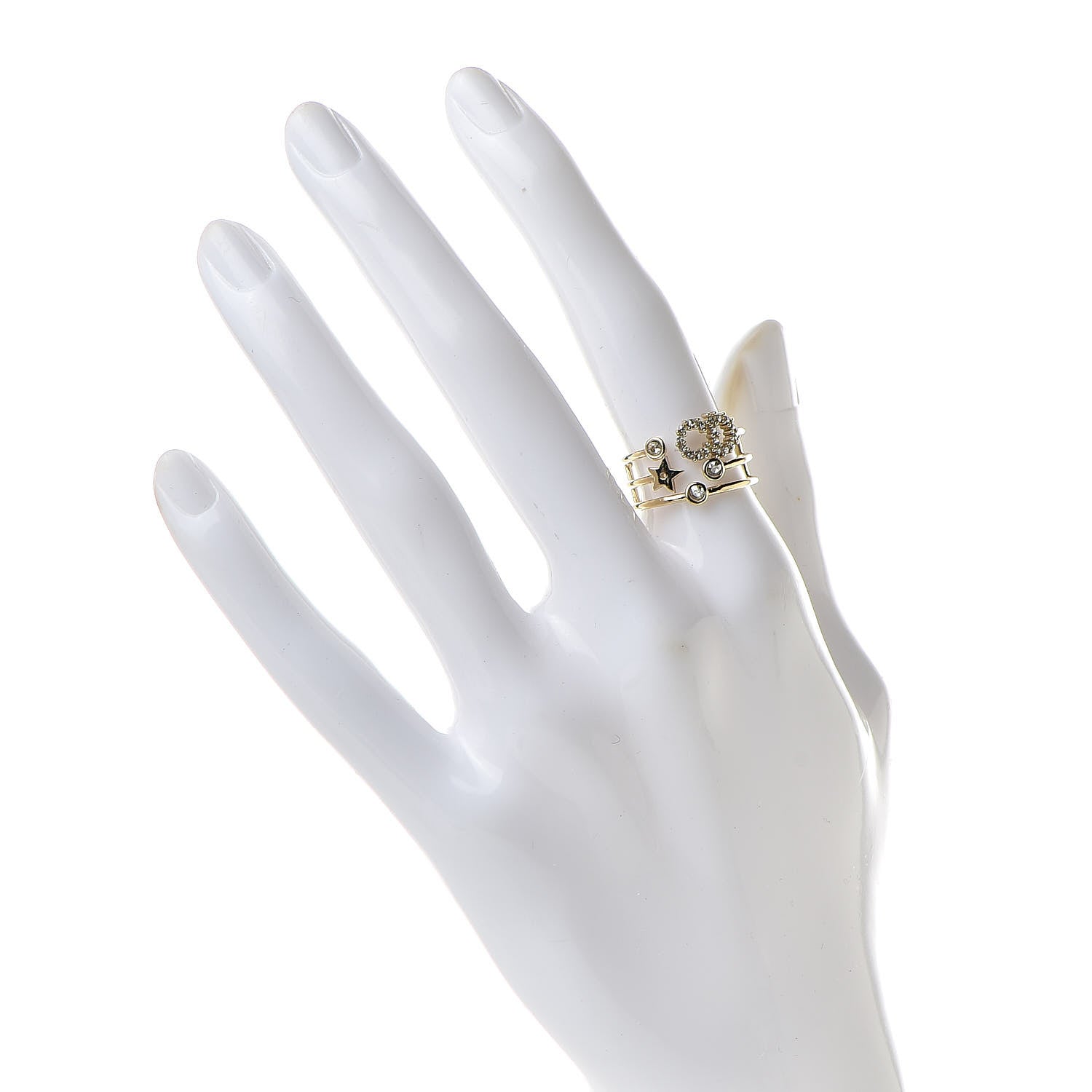 Christian Dior Metal Crystal Shiny-D Ring M Gold 2 of 4