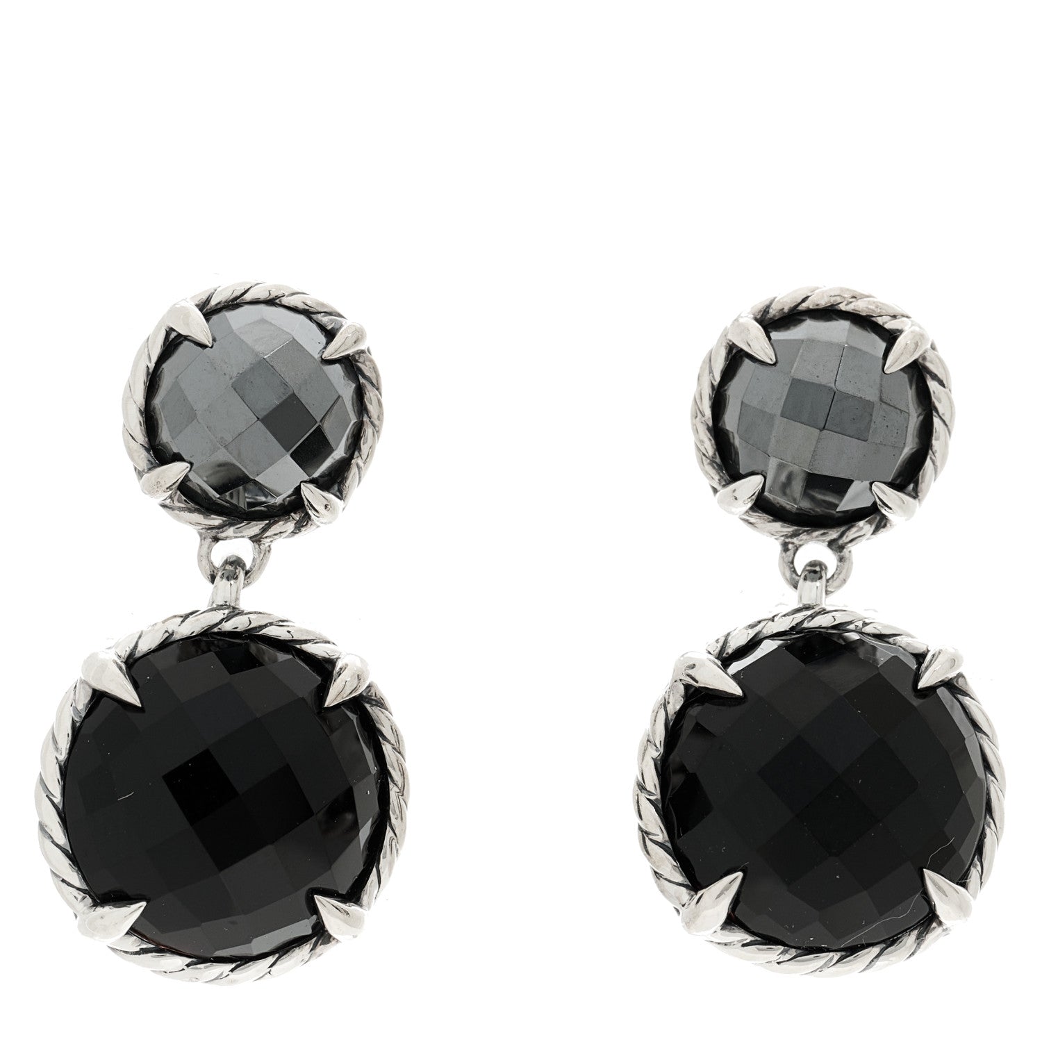 David Yurman Sterling Silver Black Onyx Hematine Chatelaine Drop Earrings 1 of 5