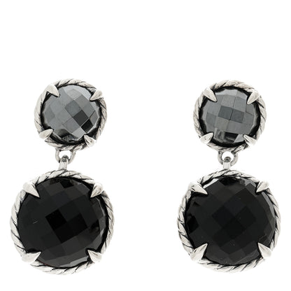 David Yurman Sterling Silver Black Onyx Hematine Chatelaine Drop Earrings 1 of 5