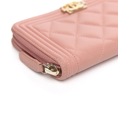 Chanel Caviar Quilted Boy Small Zip Around Wallet Pink 9 of 10