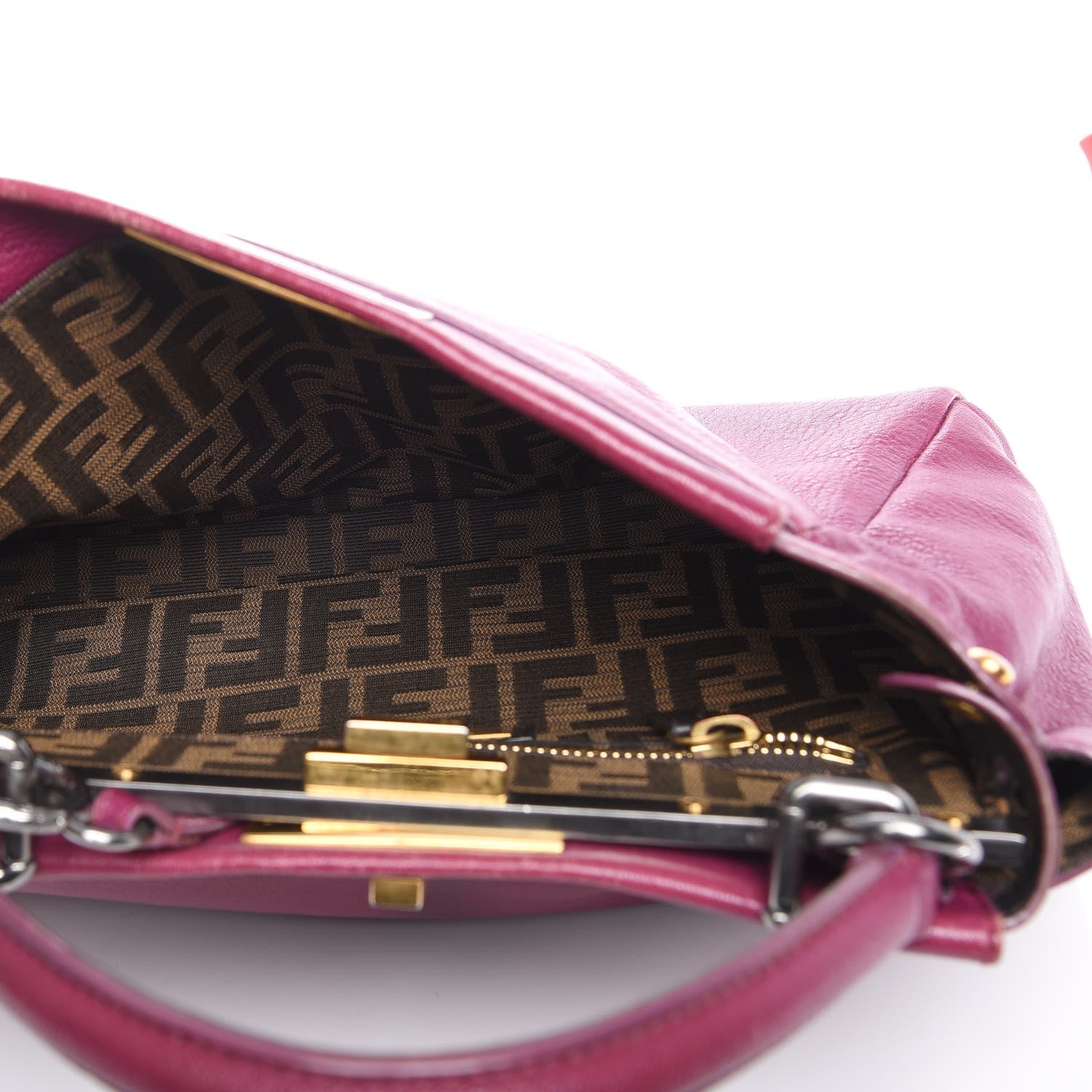 Fendi Goatskin Zucca Medium Peekaboo Iconic Satchel Ciclamino Tobacco Moro 6 of 16