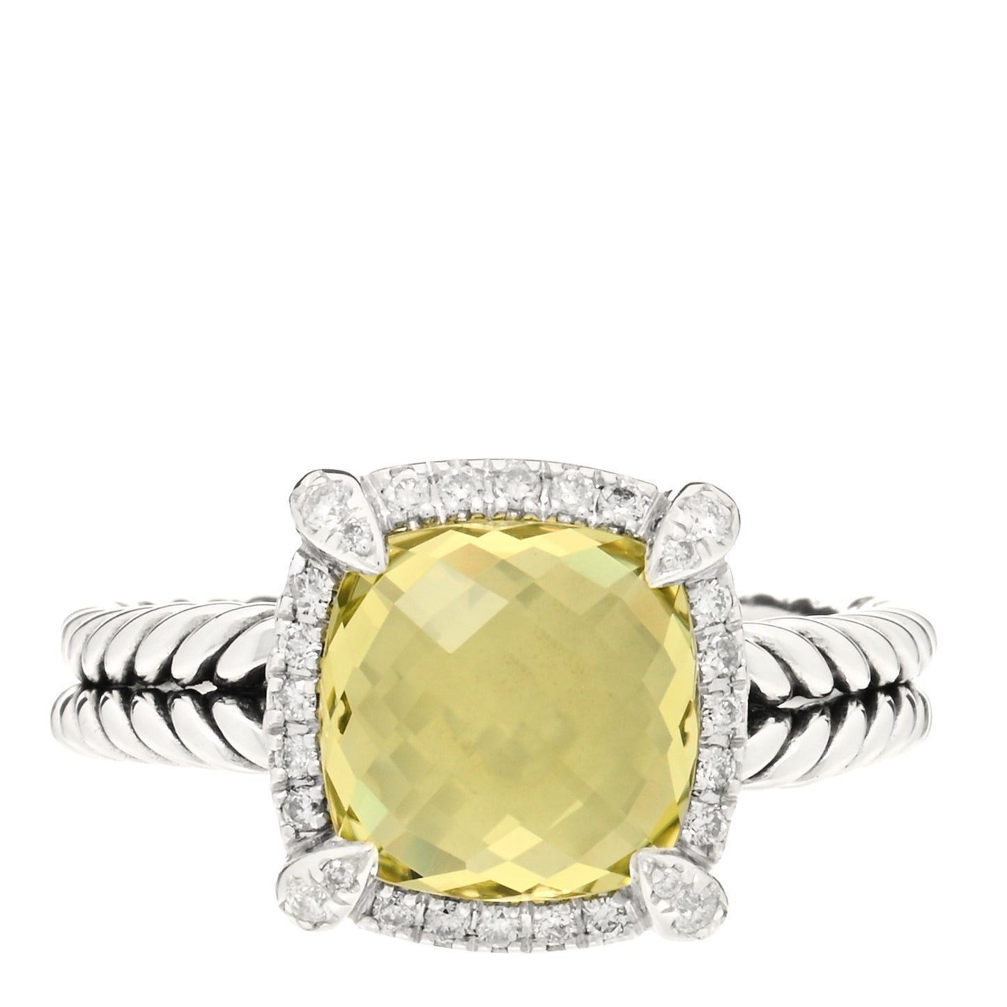 Sterling Silver Diamond Lemon Citrine 9mm Chatelaine Pave Bezel Ring 54 6.75
