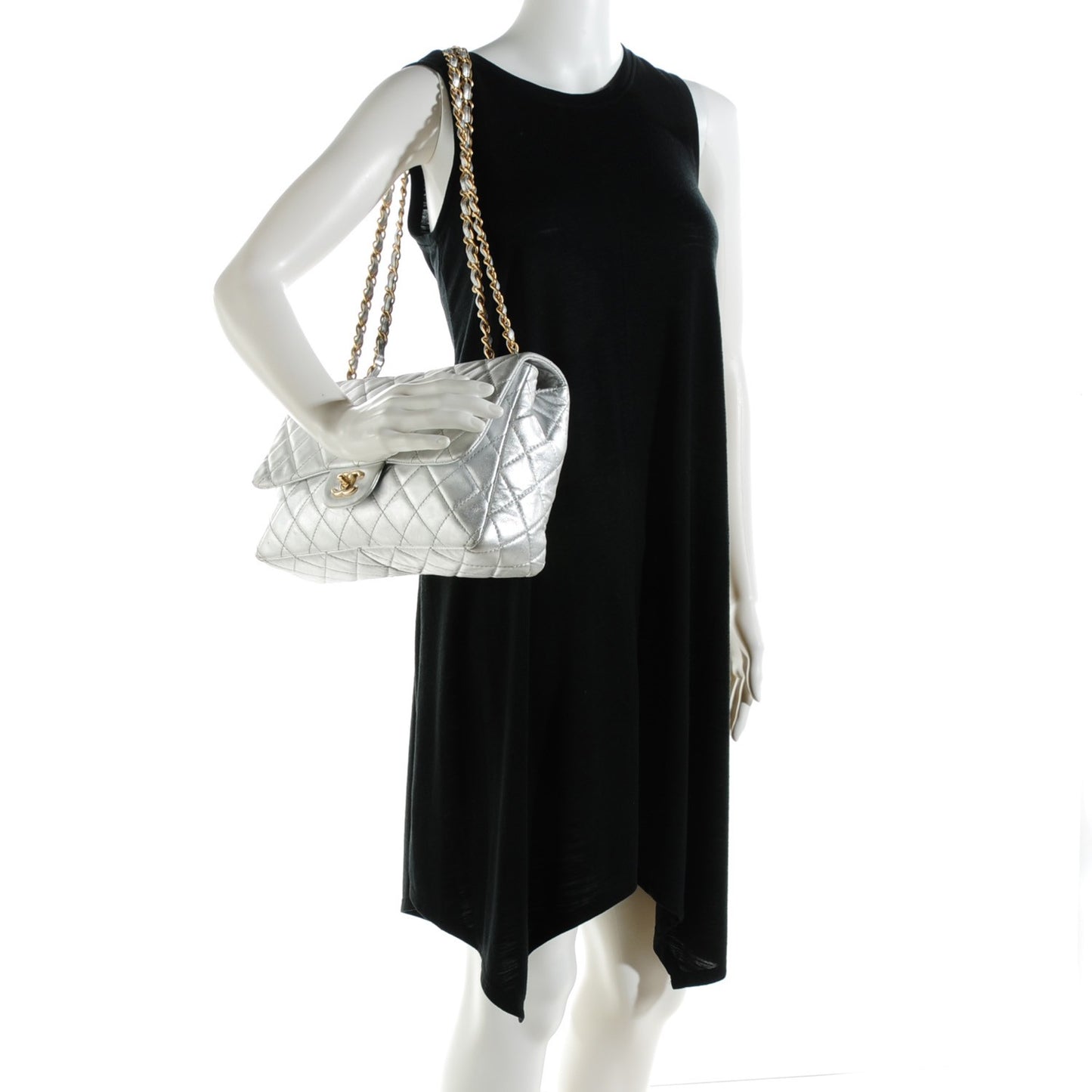 Metallic Lambskin Quilted Jumbo Single Flap Silver