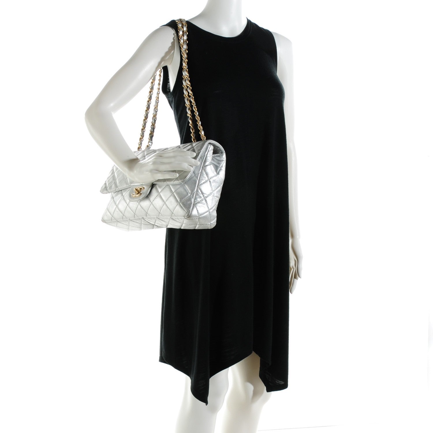 Chanel Metallic Lambskin Quilted Jumbo Single Flap Silver 2 of 9