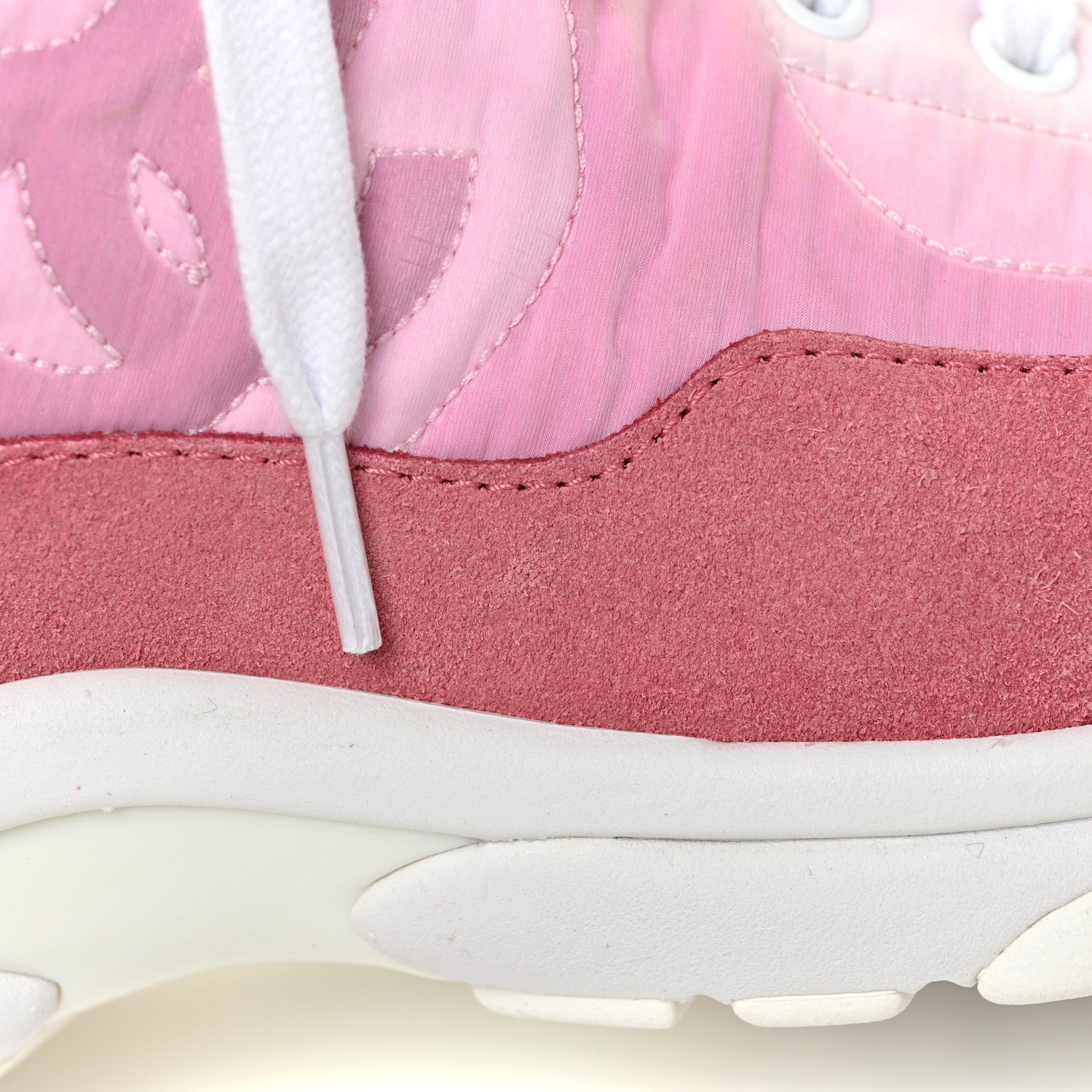 Chanel Nylon Calfskin Suede Womens CC Sneakers 38 Pink 11 of 13