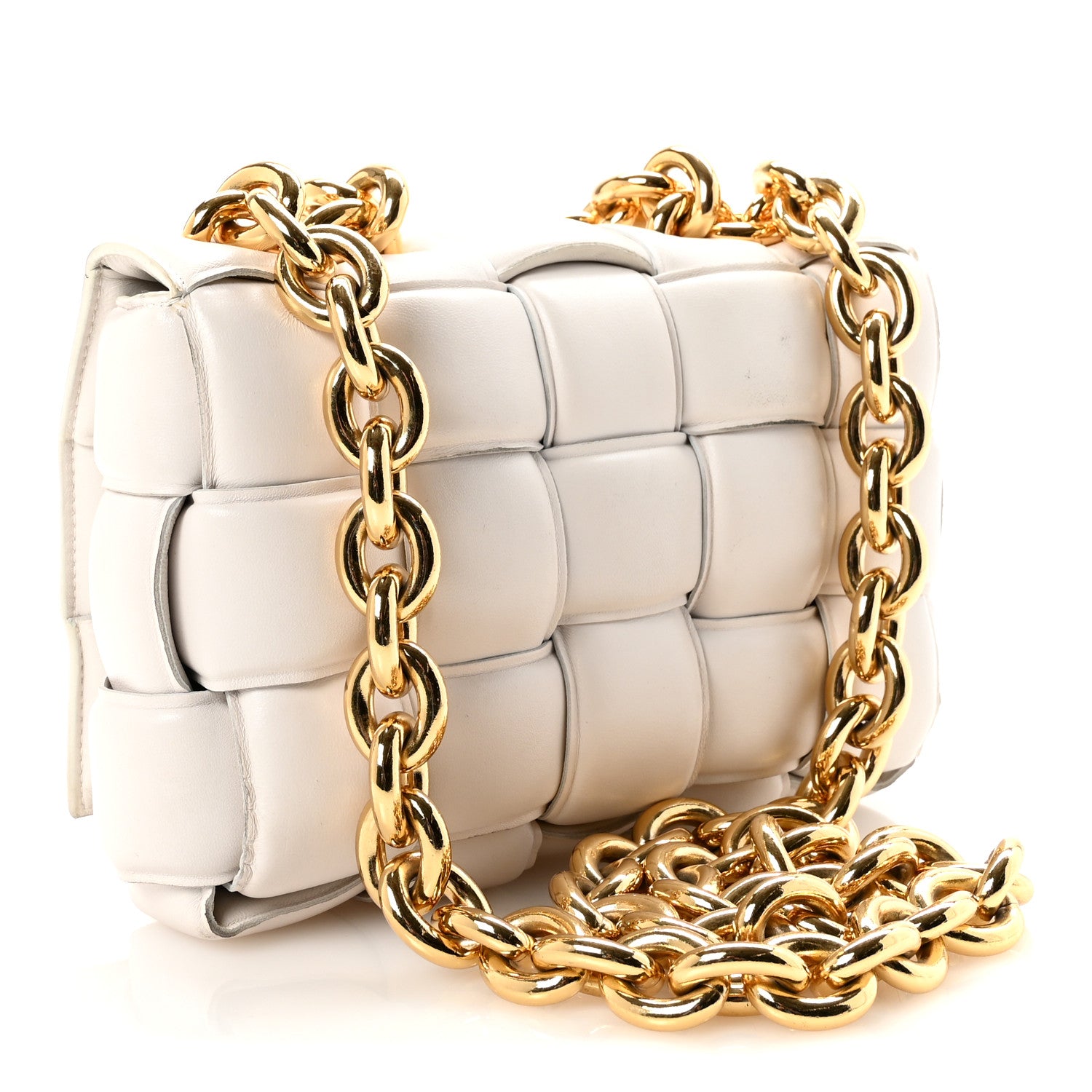 Bottega Veneta Lambskin Maxi Intreccio Padded Chain Cassette Crossbody Bag White 3 of 9