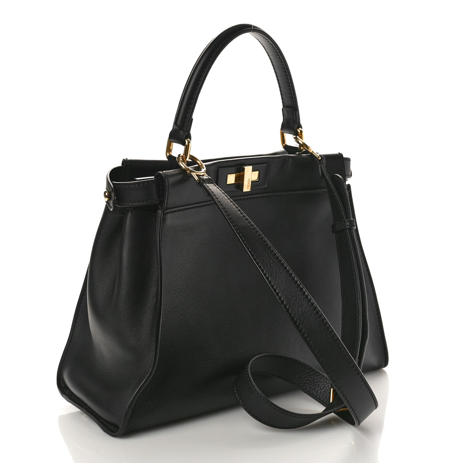Fendi Vitello Seta Shiny Nappa Medium Peekaboo Iconic Satchel Black 3 of 8