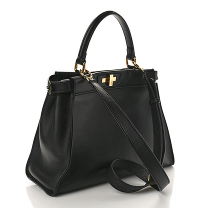 Fendi Vitello Seta Shiny Nappa Medium Peekaboo Iconic Satchel Black 3 of 8