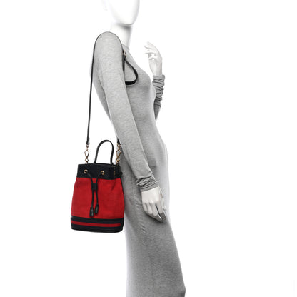 Gucci Suede Patent Web Small Ophidia Bucket Bag Hibiscus Red Black 2 of 13