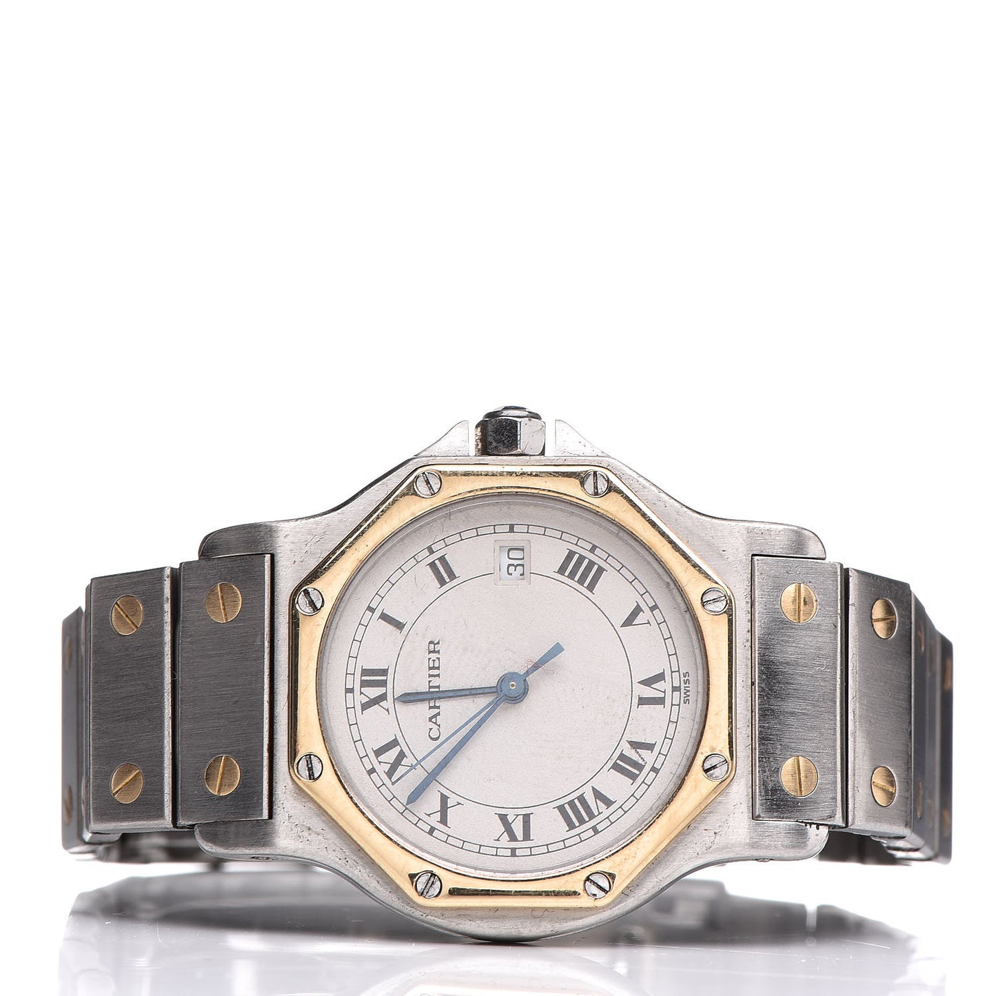 Stainless Steel 18K Yellow Gold 29mm Santos Octagon Quartz Watch