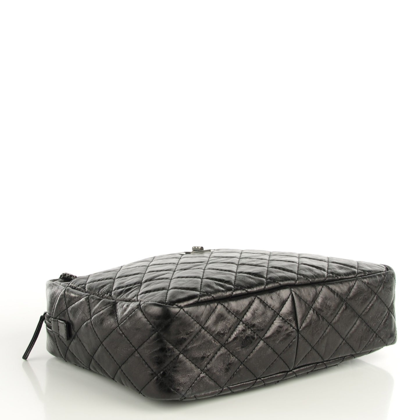 Metallic Aged Calfskin Quilted Large Reissue Camera Case Black