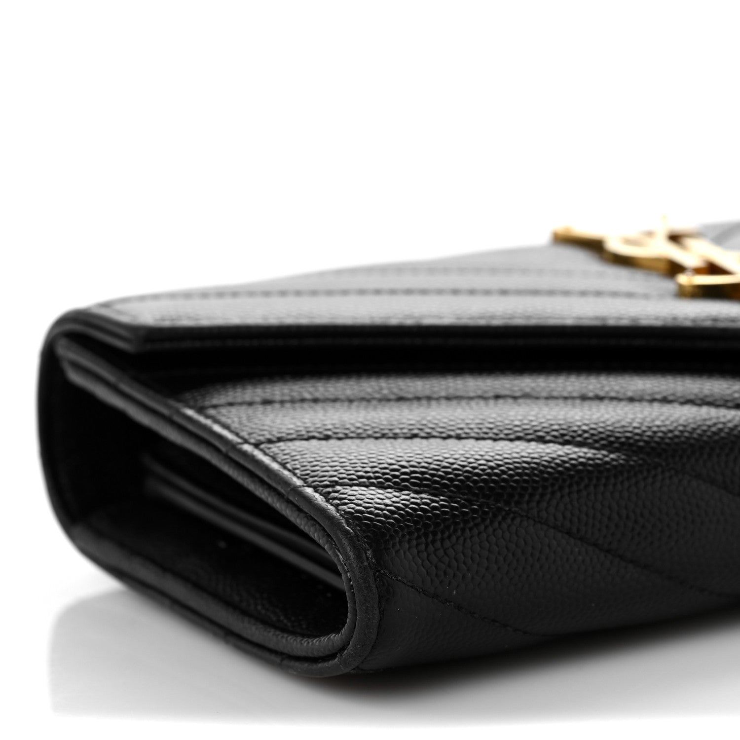 Saint Laurent Grain De Poudre Matelasse Chevron Monogram Flap Wallet Black 8 of 9
