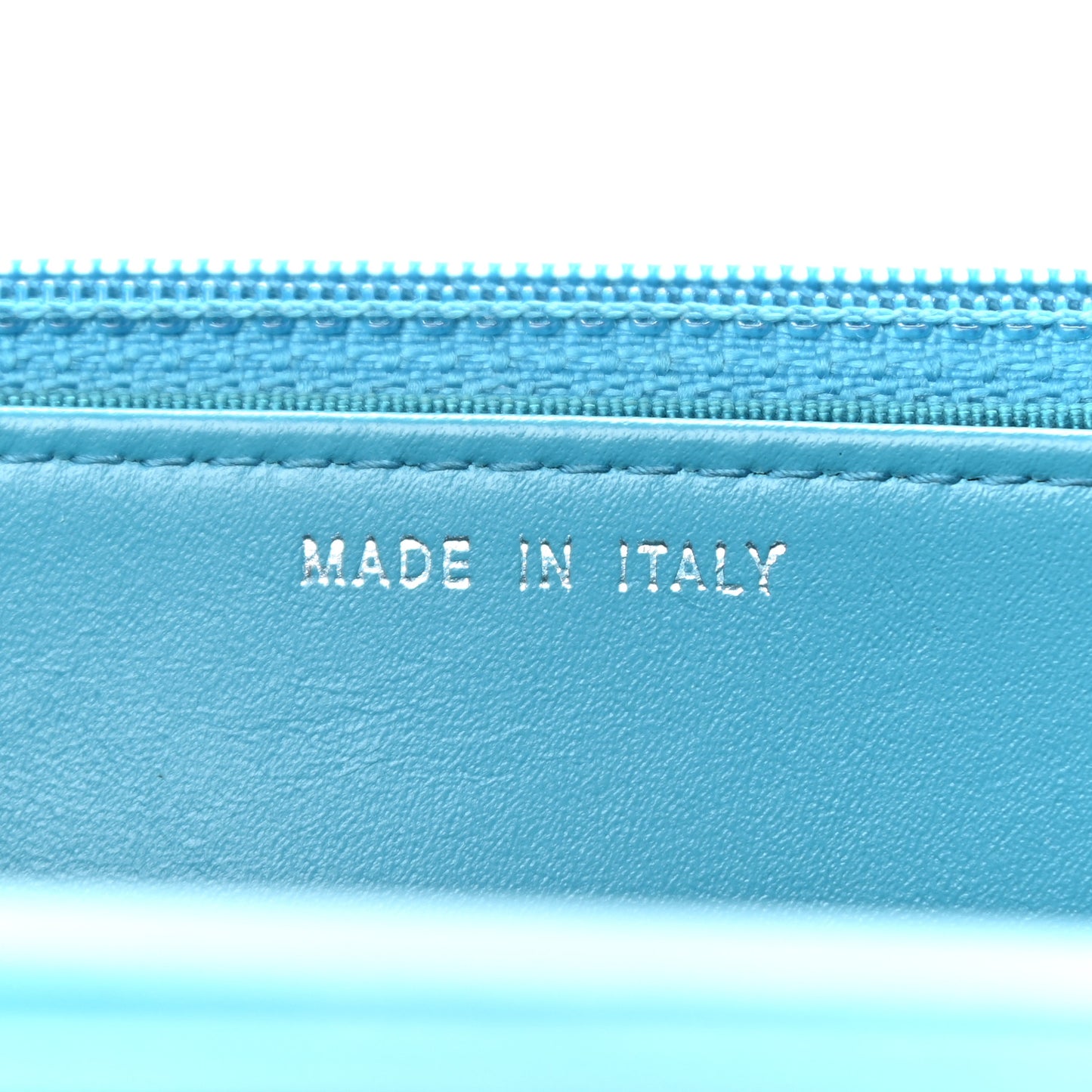 Patent Calfskin Chevron Quilted Wallet On Chain WOC Blue