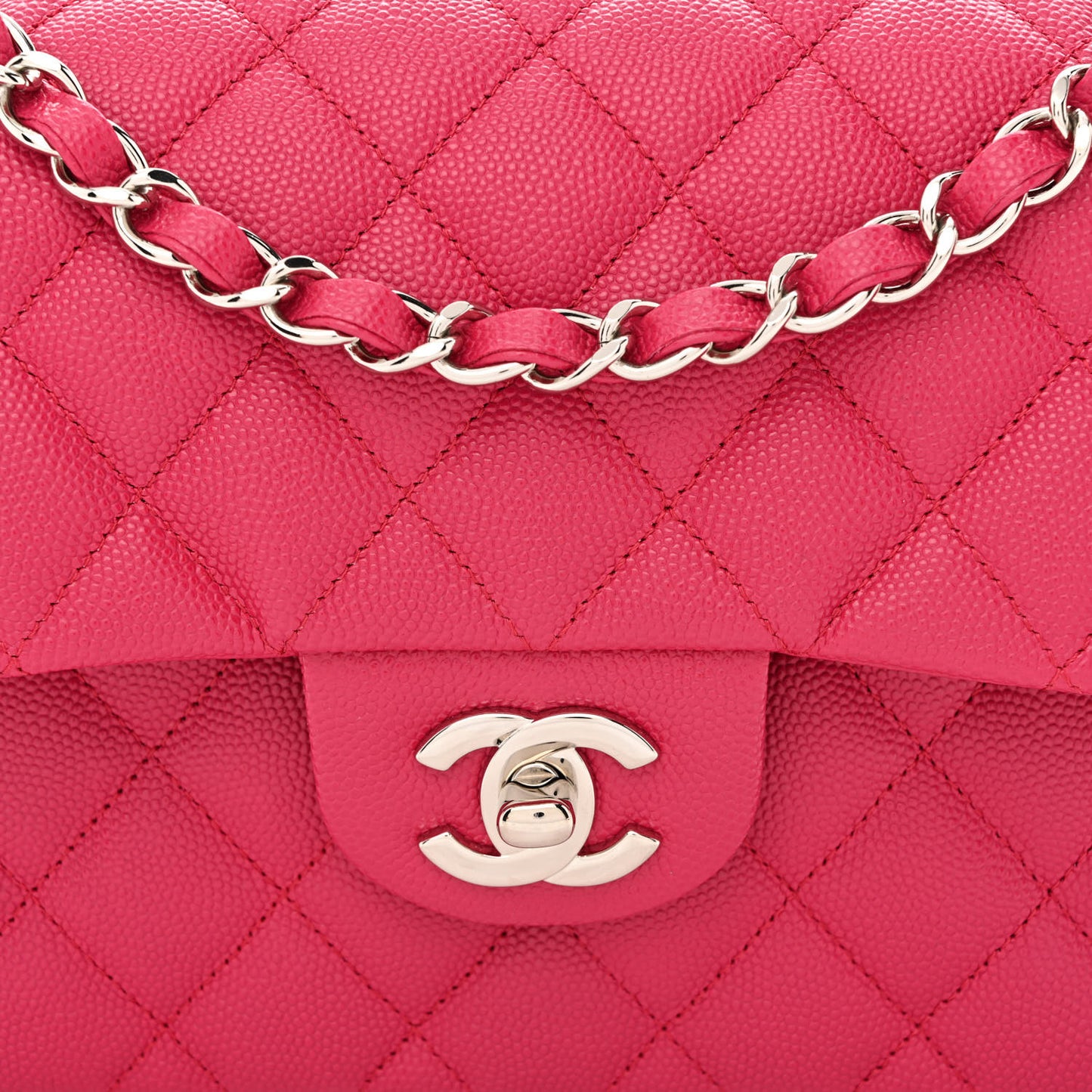 Caviar Quilted Small Double Flap Fuchsia