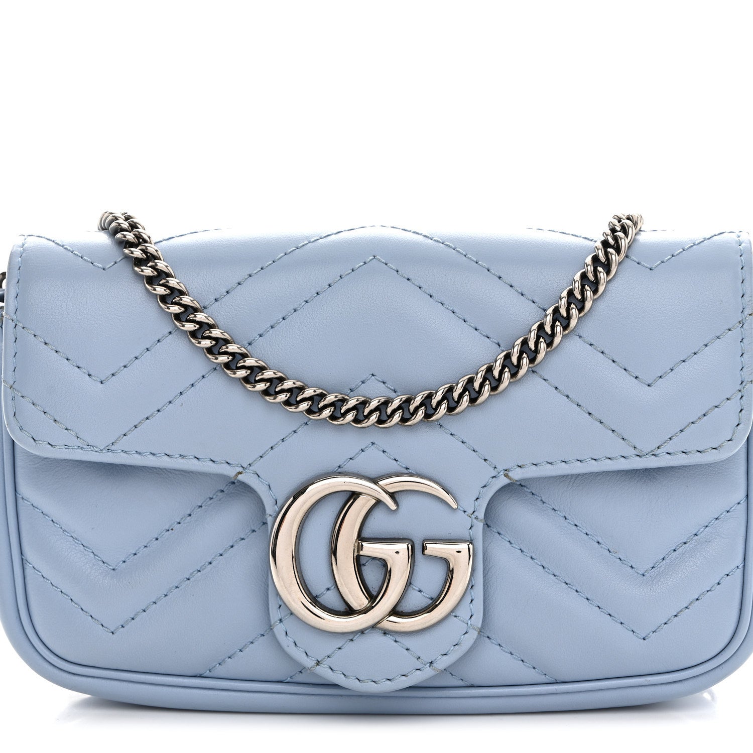 Gucci Calfskin Matelasse Super Mini GG Marmont Shoulder Bag Porcelain Light Blue 8 of 12