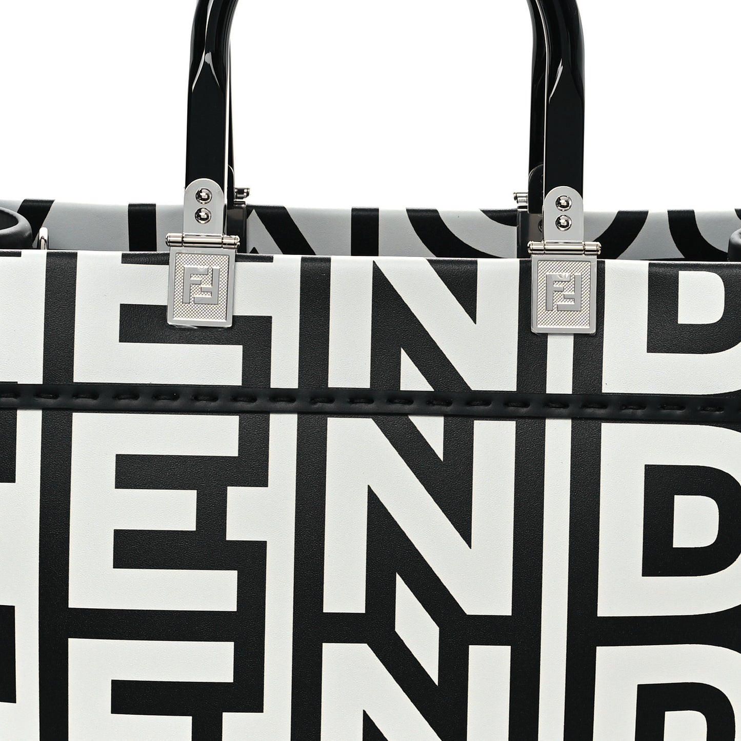 X MARC JACOBS Vitello King Logo Print Medium Fendi Sunshine Shopper Tote Black White