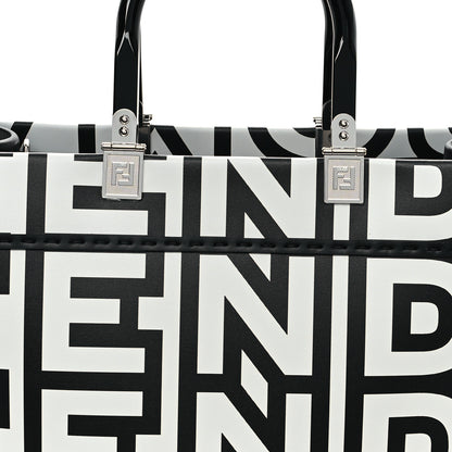 Fendi X MARC JACOBS Vitello King Logo Print Medium Fendi Sunshine Shopper Tote Black White 8 of 10