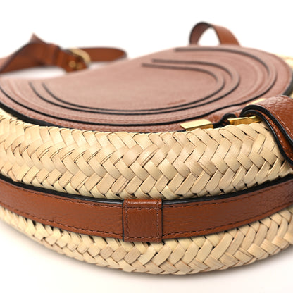 Chloe Raffia Small Grain Calfskin Small Marcie Basket Crossbody Tan 8 of 9