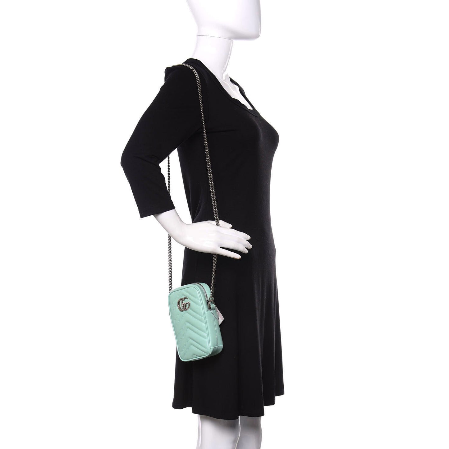 Calfskin Matelasse Mini GG Marmont Crossbody Bag Water Green
