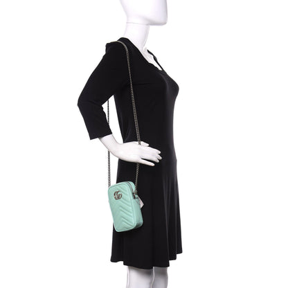 Gucci Calfskin Matelasse Mini GG Marmont Crossbody Bag Water Green 2 of 13