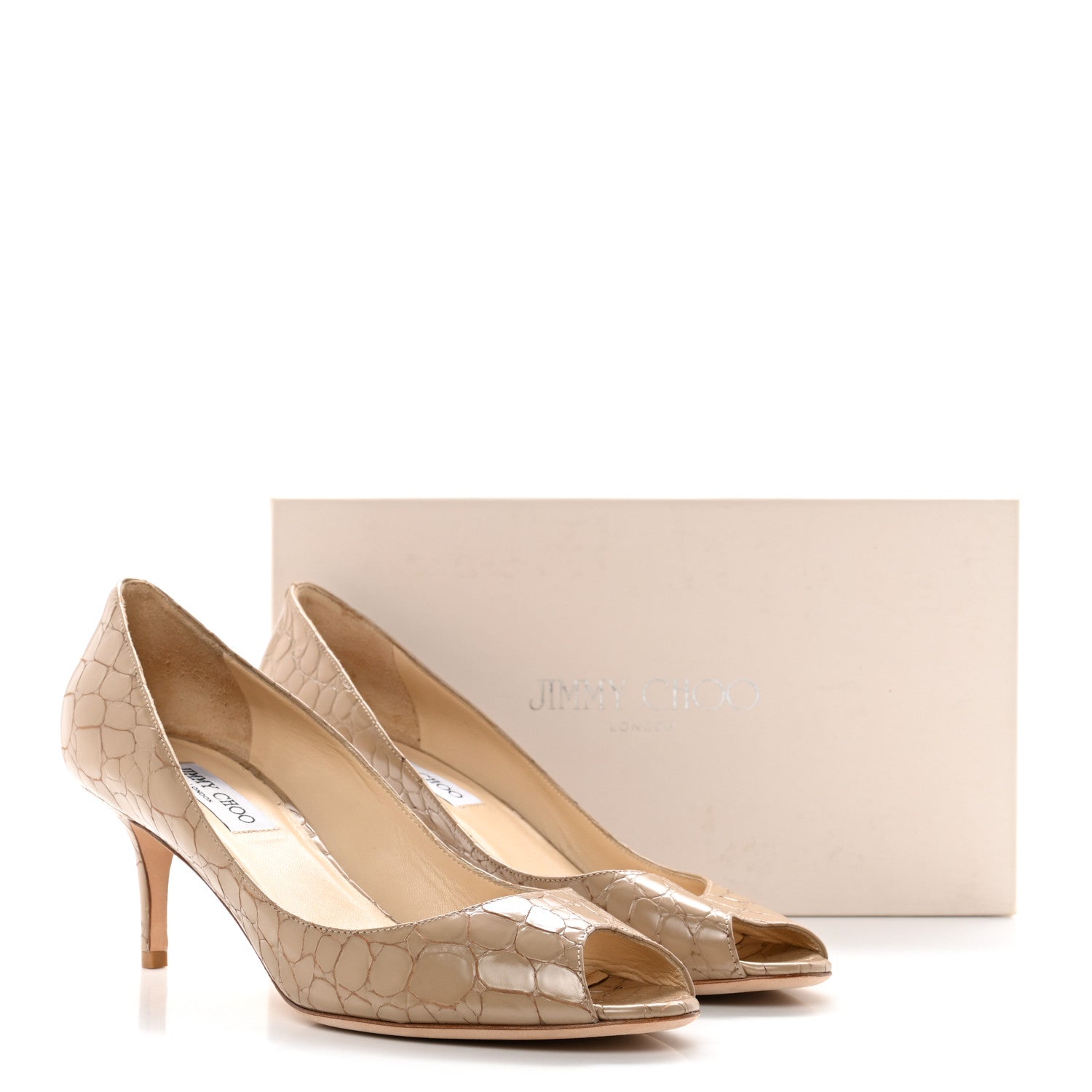 Jimmy Choo Crocodile Embossed Peep Toe Pumps 41 Nude 8 of 8